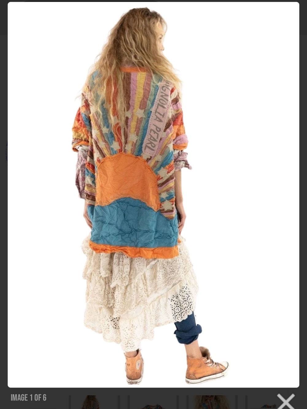 NWT Magnolia Pearl Francis Appliqué Top Patchwork Sunburst Tunic Orange Blue - Picture 8 of 13